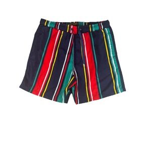 NWT Surf Society Swim Trunks Large Lined Striped Preppy Inseam 7" Red Green Blue